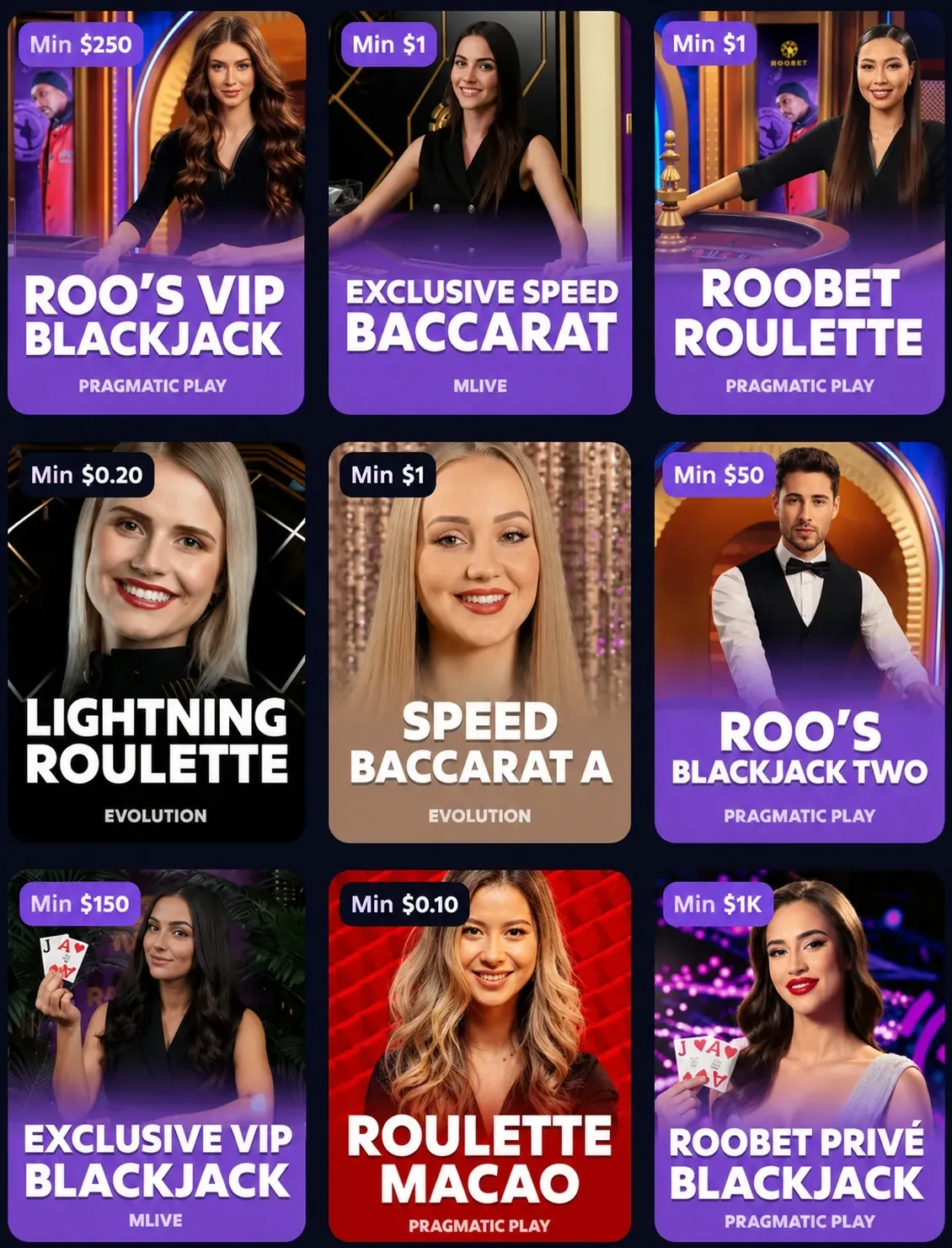 Roobet live casino games